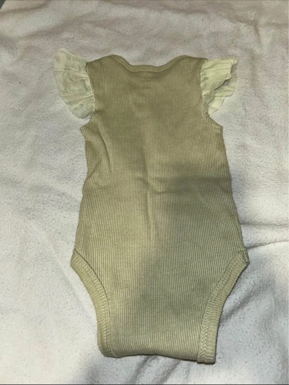 chick pea Olive Ribbed Baby One-Piece with Ruffle Sleeves